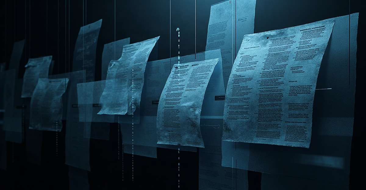 Abstract layering of institutional language fragmenting into data streams