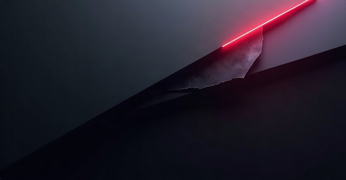 Abstract layered planes with misaligned gaps and bleeding red light