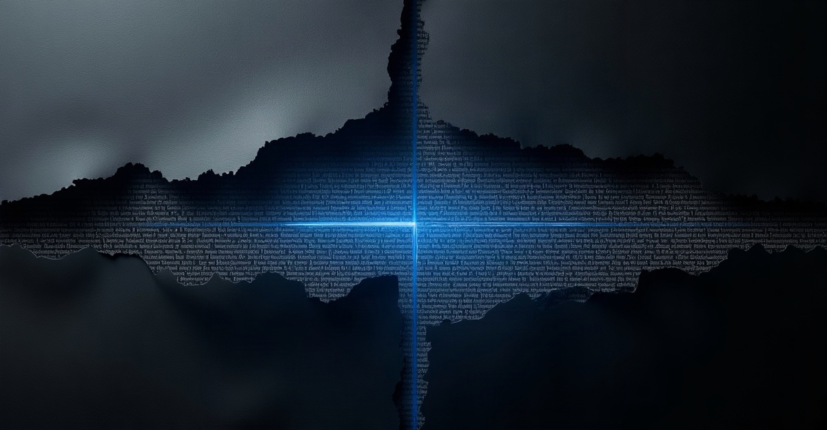 Abstract layers fragmenting with hidden information beneath surface level