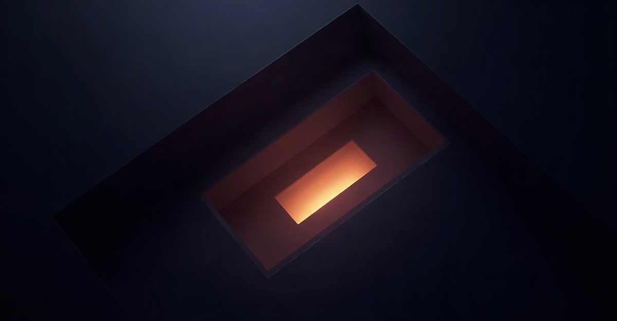 Nested geometric layers with a single warm pathway threading through darkness